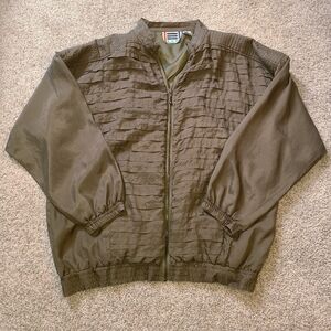 Vintage Silk Bomber Jacket 80s EVR Olive Green Pintuck